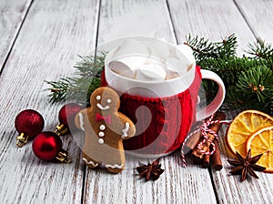 Christmas hot chocolate with marshmallow