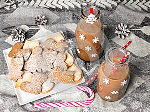 Christmas hot chocolate, sweet cookies and colorful decorations