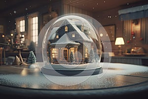 Christmas house decorations with snow inside the crystal ball
