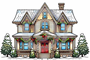 christmas house exterior, christmas decorations, winter desktop background, christmas card