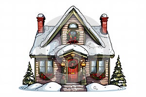 christmas house exterior, christmas decorations, winter desktop background, christmas card