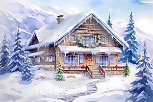 christmas house exterior, christmas decorations, winter desktop background, christmas card