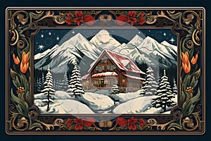 christmas house exterior, christmas decorations, winter desktop background, christmas card