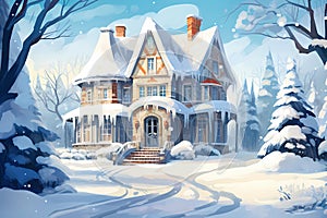 christmas house exterior, christmas decorations, winter desktop background, christmas card