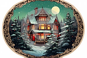 christmas house exterior, christmas decorations, winter desktop background, christmas card