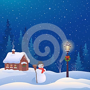 Christmas house and snowman