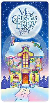 Christmas house under the moonlight