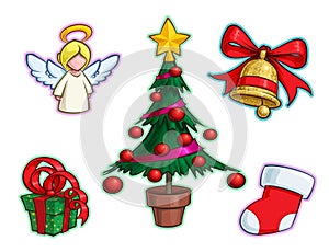Christmas Icon Set - Angel Tree Gift Bell Stocking