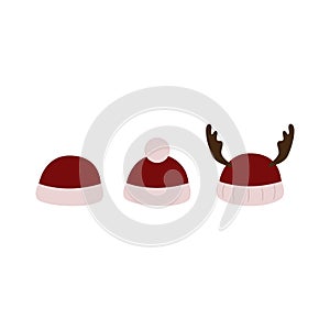 Christmas icon set of cute red hats.