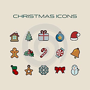 Christmas icon set simple flat style Christmas symbols