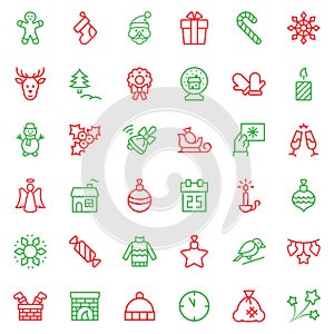 Christmas icon set in thin line style. Vector symbols