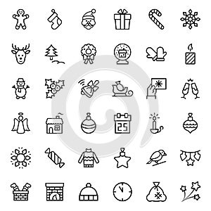 Christmas icon set in thin line style. Vector symbols