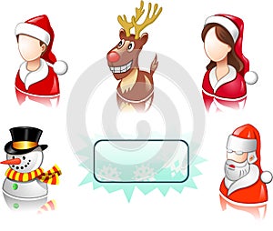 Christmas icon set with users, santa and deer