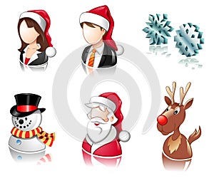 Christmas icon set with users, santa and deer