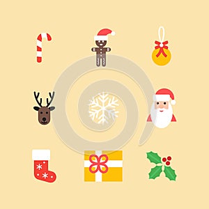 Christmas icons collection. Set of new year isolated symbols in flat style. Vector elements for your design.