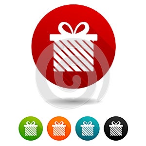 Christmas icons. Present box signs. Holiday symbol. Vector Circle web buttons.