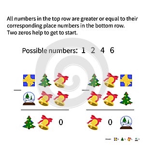 Christmas icons are represented numbers in simple equals.