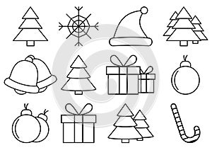 Christmas icons set. Holidays graphics. Set of winter related vector line icons. Premium linear symbols pack. Web symbols for