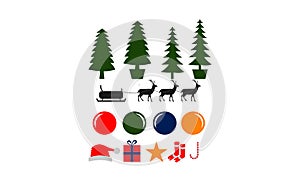 Christmas icons set including trees, ball, Santa Claus hat