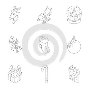 Christmas icons set, outline style