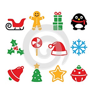 Christmas icons set - Santa, xmas tree, present