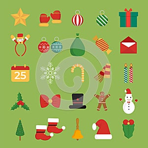 Christmas icons set. Vector illustration in flat style. Christmas elements collection.