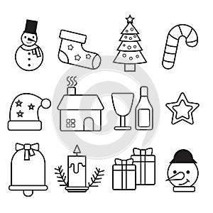 Christmas icons set. Vector illustrations.