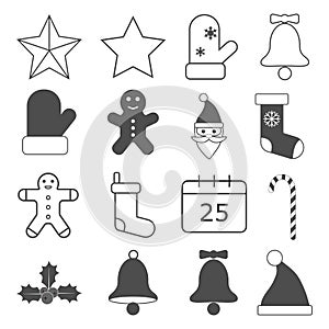 Christmas icons set. Vector illustrations. Flat design.