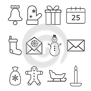 Christmas icons set. Vector illustrations. Flat design.