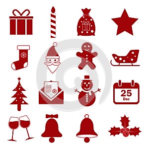 Christmas icons set. Vector illustrations. Flat design.