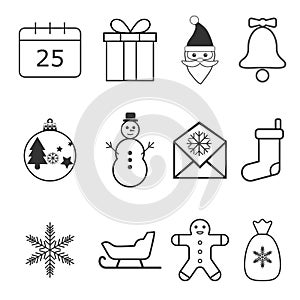 Christmas icons set. Vector illustrations. Flat design.