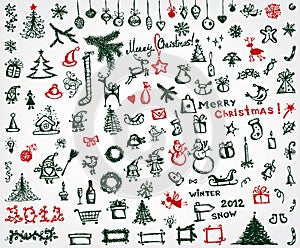 Christmas icons, sketch drawing for your design