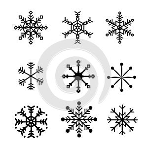 Christmas icons snowflake set. Vector illustrations.