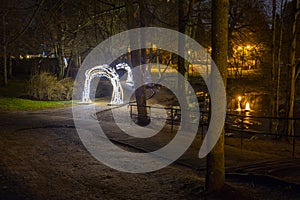 Christmas illumination at city park of Gdansk, Poland