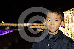 Christmas illumination and Japanese boy