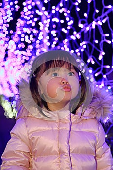 Christmas illumination and Japanese girl