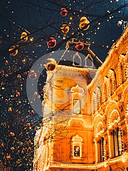 Christmas illuminations and decorations of Christmas and New Year in Moscow, Russia. Red Square