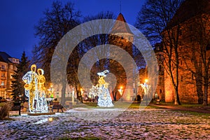 Christmas illuminations in a winter park in the old town of Gdansk, Poland