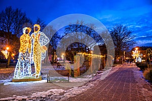 Christmas illuminations in a winter park in the old town of Gdansk, Poland