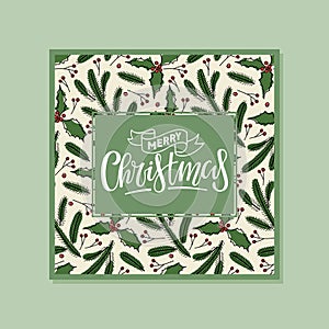 Christmas illustration with Christmas tree and calligraphy lettering Merry Christmas. Winter Season greeting poster