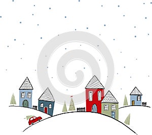 Christmas illustration with colored houses