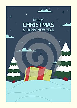 Christmas Illustration flat vector template, and greeting card