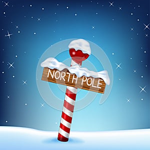 A Christmas illustration of a north pole wooden sign