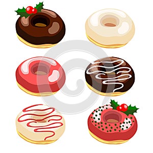 Christmas illustration set of donuts with various