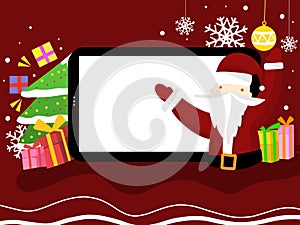 Christmas illustration telephon screen gift box santa claus christmas tree