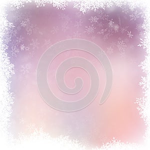 Christmas illustration with white blurred and clear snowflakes on pink background. EPS 10