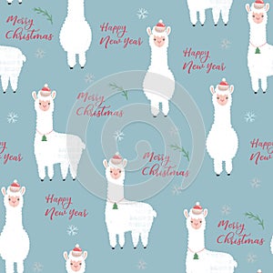 Christmas inspiration pattern lamas. Lama pattern. New Year pattern lama. Background with christmas lama