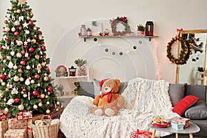 Christmas interior of children`s bedroom.