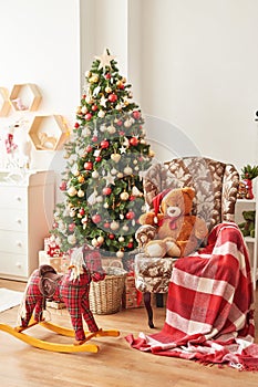 Christmas interior of children`s bedroom.