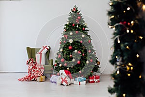 Christmas Interior Christmas Tree Presents New Year as a backdrop